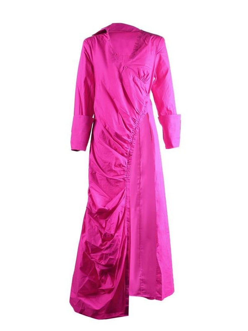 Women'S Plain Ruched Split Hem V Neck Long Blouse, Fashion Casual Asymmetrical Hem Long Sleeve Collared Top for Daily Outdoor Wear, Women Clothing for Fall & Winter, Going Out Tops, Fall Clothing Women, Blouse for Women, Fashion Blouse - Bela Fils BoutiqueBela Fils Boutique